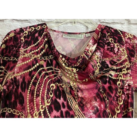 Simonton Says Shirt XS Gold Chain Pink Snake Print Ruched Side Top 8456 - Picture 3 of 6